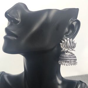 Oxidized Silver Lotus danger Earrings